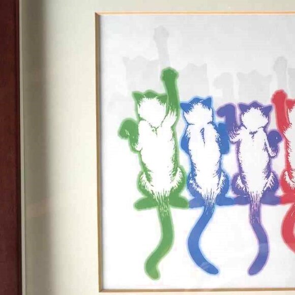 Rainbow Siamese Cats Dancing Front & Back Framed Original Art Print - Picture 4 of 7